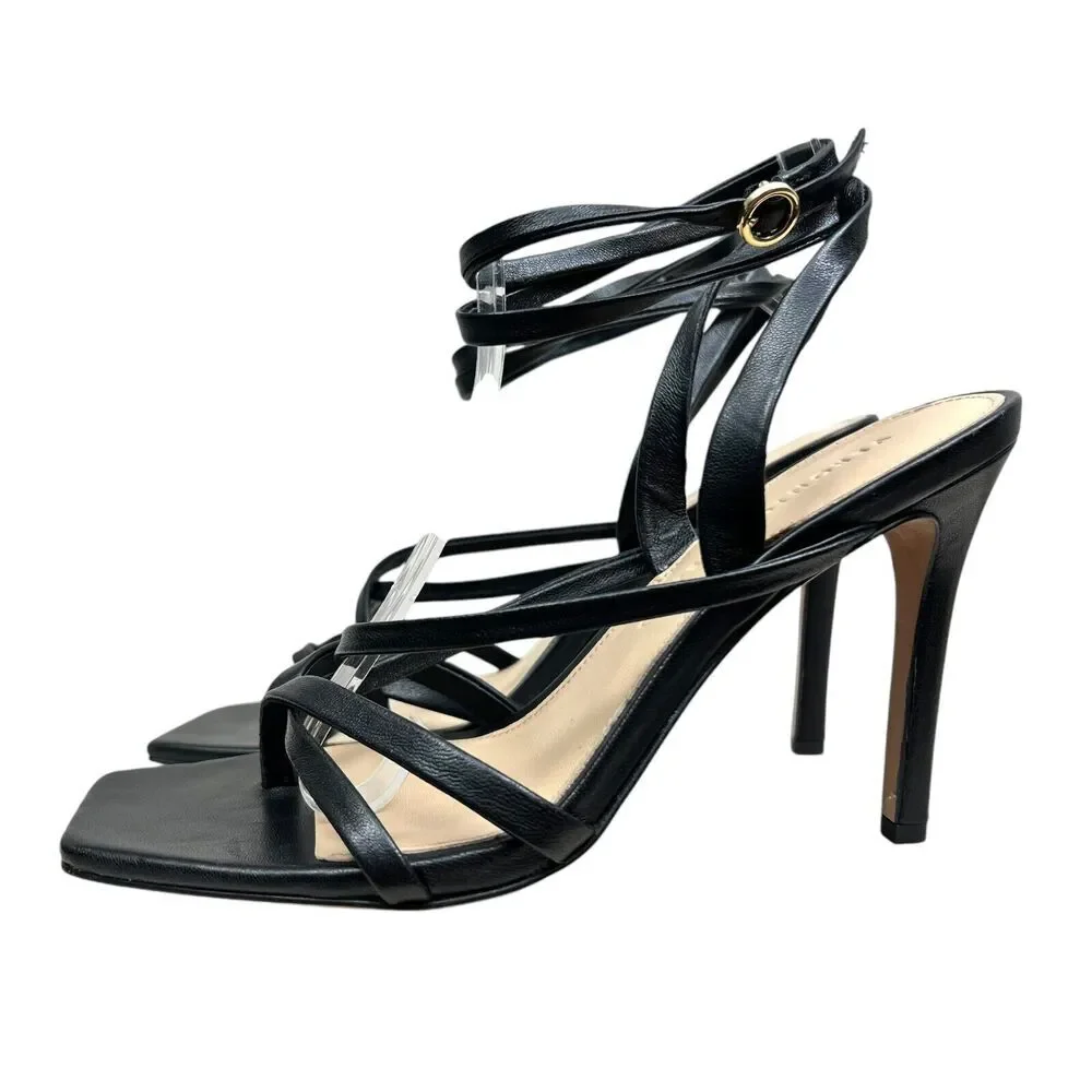 Veronica Beard Womens Sandal Heel Abriella Black Leather Strappy Ankle Size 6.5M